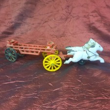 Vintage 1960s Cast Iron Double Horse Drawn Fire Wagon Truck 14 1/2" Long