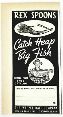 1947 Print Ad Rex Spoons Fishing Lures Weezel Bait Co. Cincinnati,OH