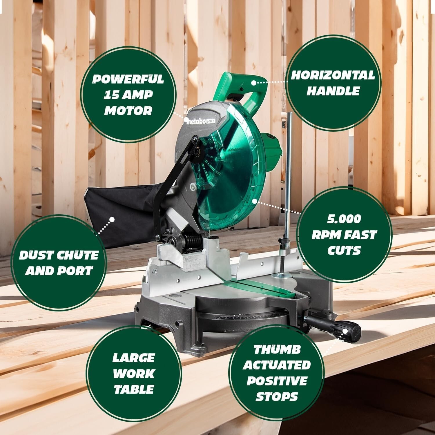 Compound Miter Saw, 10" Miter Saw with Large Table Saw for woodworking
