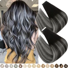 100% Remy Tape In Human Hair Extensions Seamless Skin Weft Thick Highlight 100g
