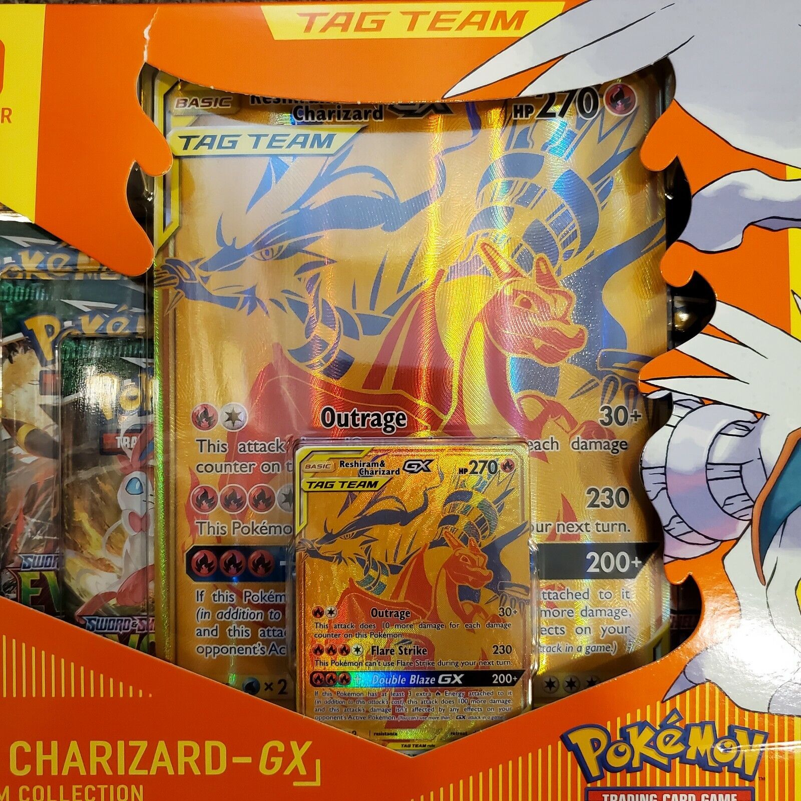 Box Pokemon Reshiram e Charizard Gx + Pacote 100 Sleeves Cardgame