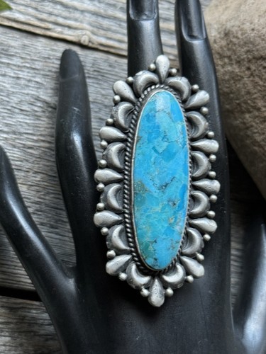 Native American 925 Sterling Silver Turquoise Ring. Size 8. Signed Gift - Picture 5 of 12