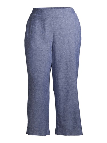 Size Wide Leg Linen Crop Pants Blue 