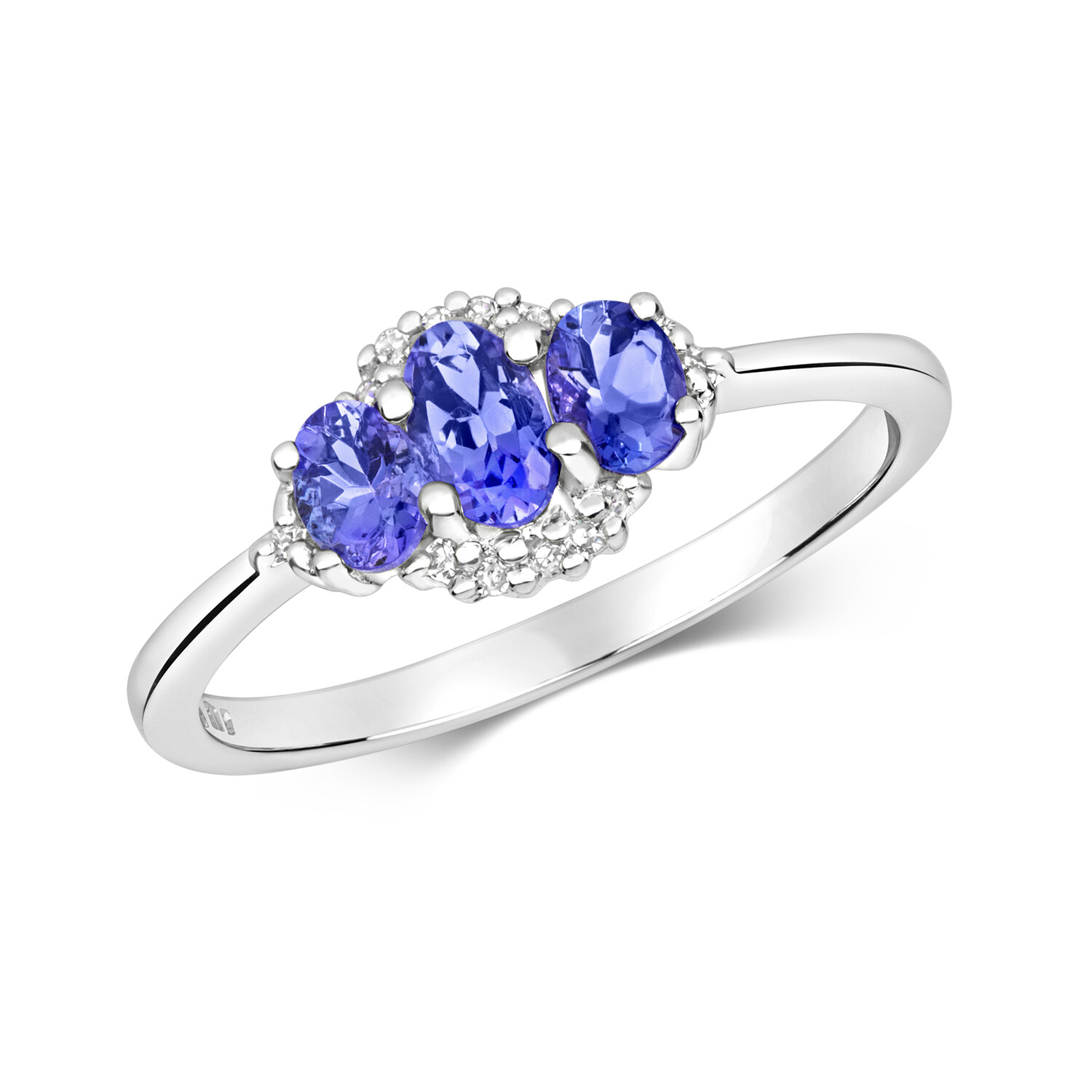 Bague tanzanite et diamants or blanc 9k cadeau anniversaire femme unique