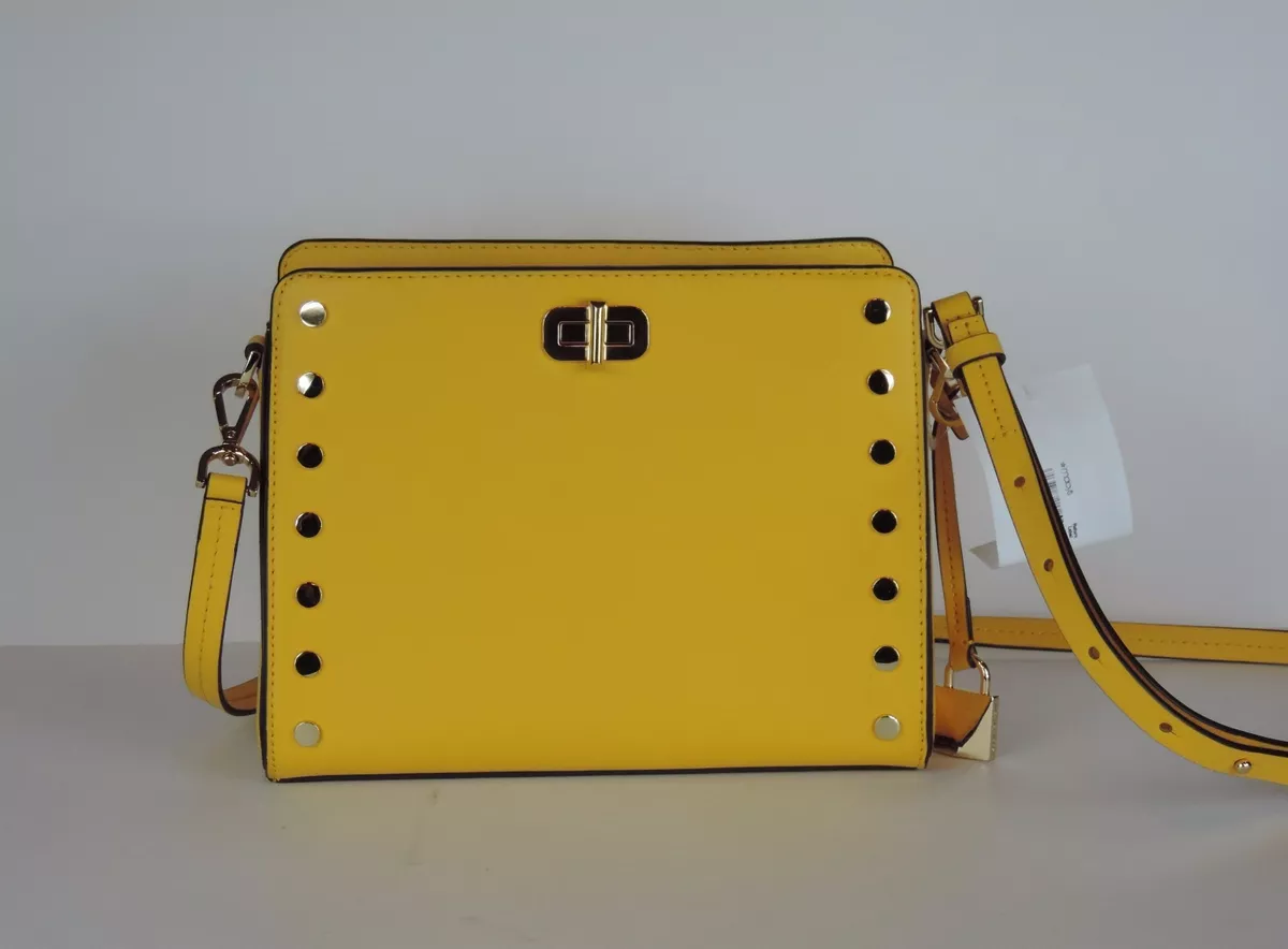 New Michael Kors Sylvie Stud Medium Messenger sunflower leather