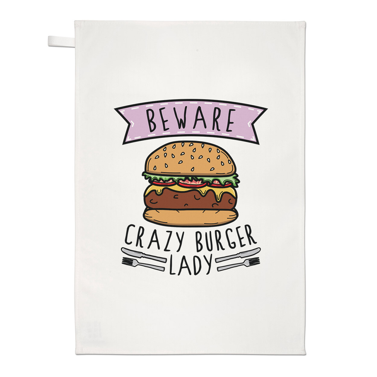 Beware Crazy Burger Lady Tea Towel Dish Cloth Fast Food Funny Joke
