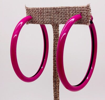 simple thin Large Hollow Round Shape 2 inch Hoop metal fuchsia color  Earrings
