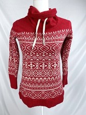 Eddie Bauer Women XS Red White Nordic Fair Isle Sweater Cotton Wool Blend
