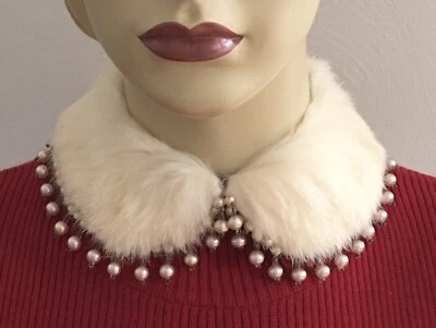 Stunning Vintage Made in Japan BAAR & BEARDS Ivory Rabbit Fur & Pearl Collar - Image 1 of 4