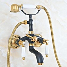 Black Gold Brass Wall Mount Bathroom Clawfoot Bath Tub Faucet w/ Hand Shower