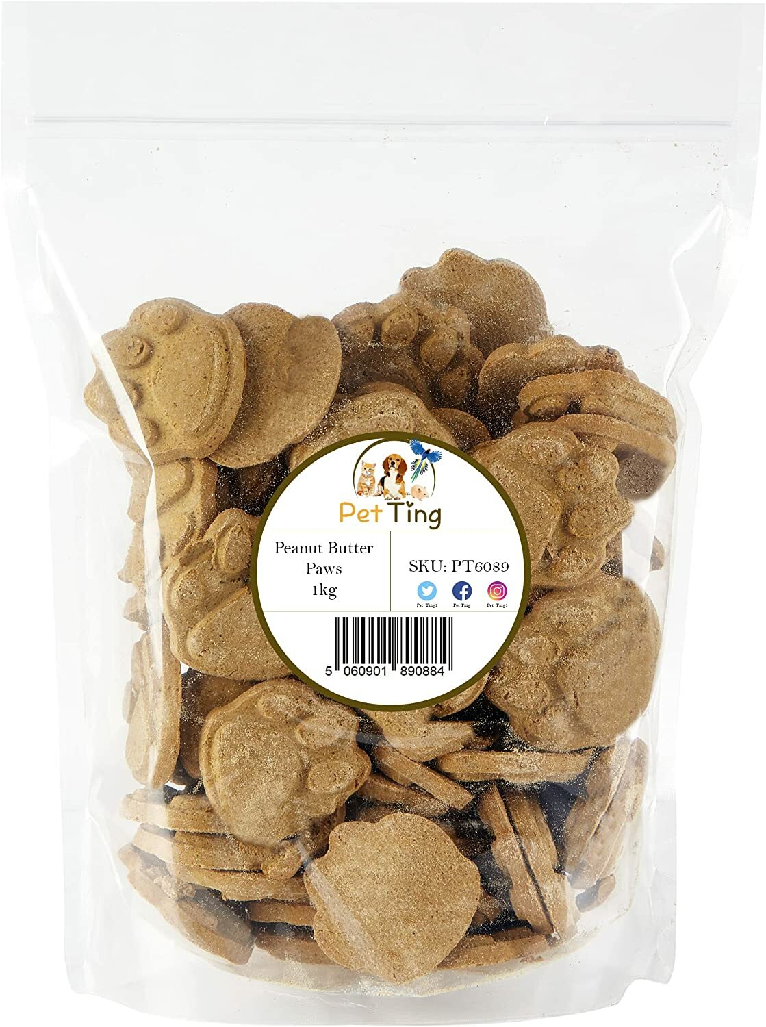 Peanut Butter Paws Dog Treats Crunchy Biscuits, 1KG