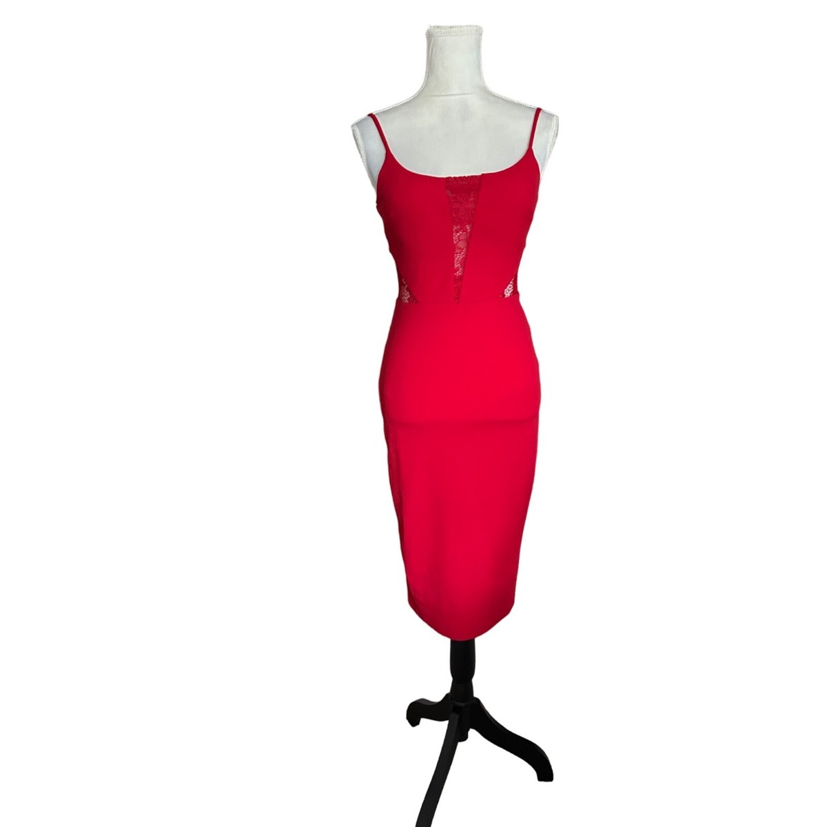 Premier Amour Red Lace Pannel Bodycon MidiDress Adjustable Straps Stretchy Size | eBay Premier Amour Red Lace Pannel Bodycon MidiDress Adjustable Straps Stretchy Size | eBay