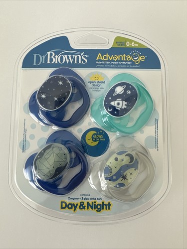 Dr Brown's Advantage Day & Night 4 Pack Pacifier 0-6m -Glows In The Dark- - Picture 3 of 4