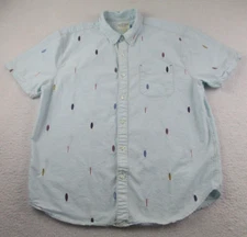 True Grit Shirt Mens Sz Large California Hawaiian Blue Short Sleeve Cotton