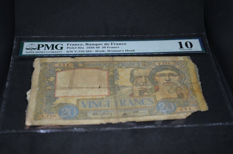 PMG Graded France, Banque de France Banknote p92a 20 Francs VG10