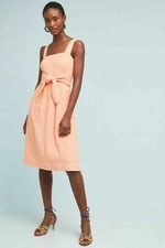 Anthropologie Meadow Rue St Ingalls Peach Floral Tie Waist Summer Dress 8 12