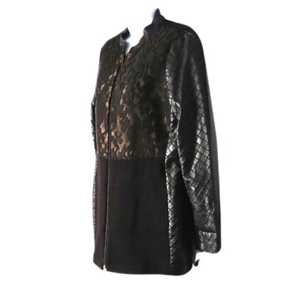 Vintage Y2K Faux Leather Jacket Women Medium Black Moto Floral