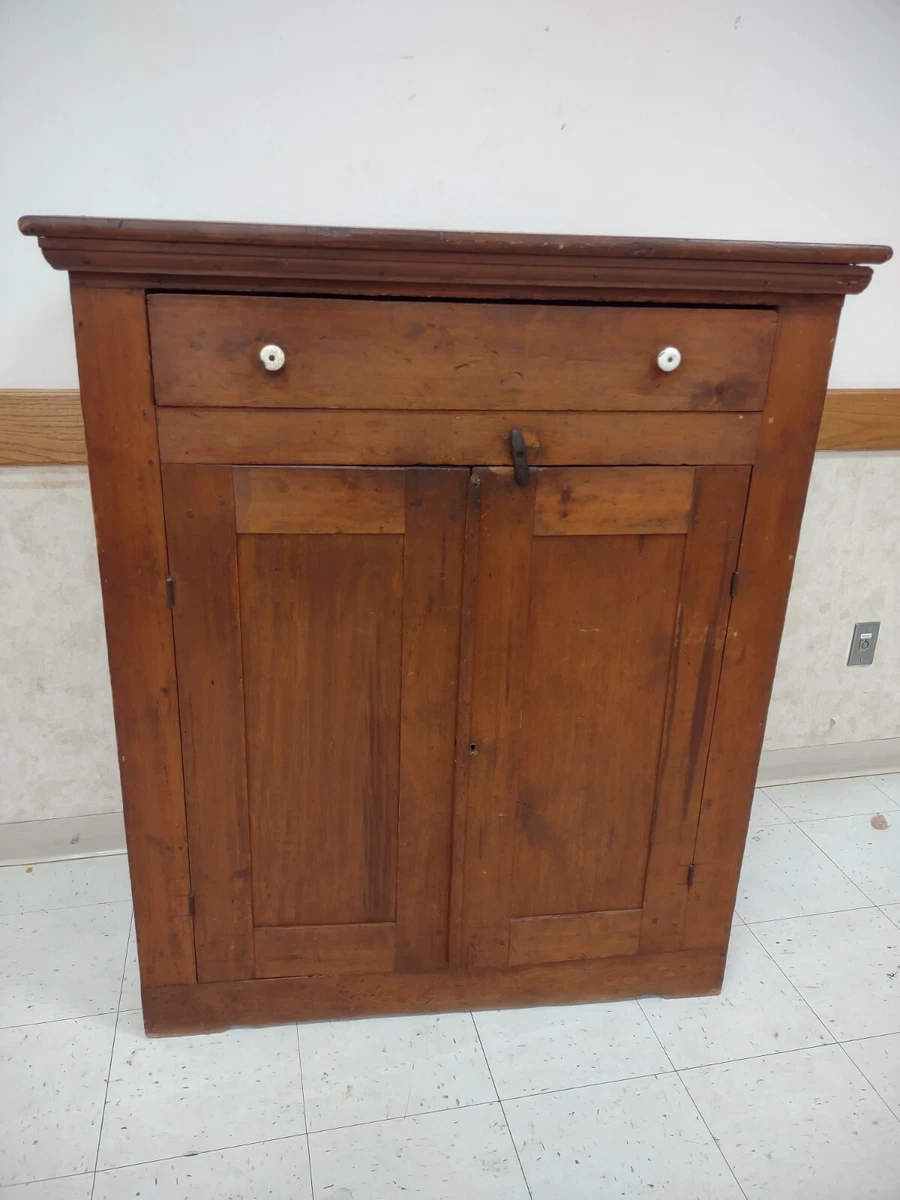 Antique Country primitive double door cabinet with drawer cupboard