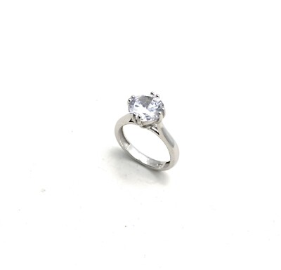 Solitärring Silber 925 Rhodium Weiß Zirkon MM 8 Made IN Italien