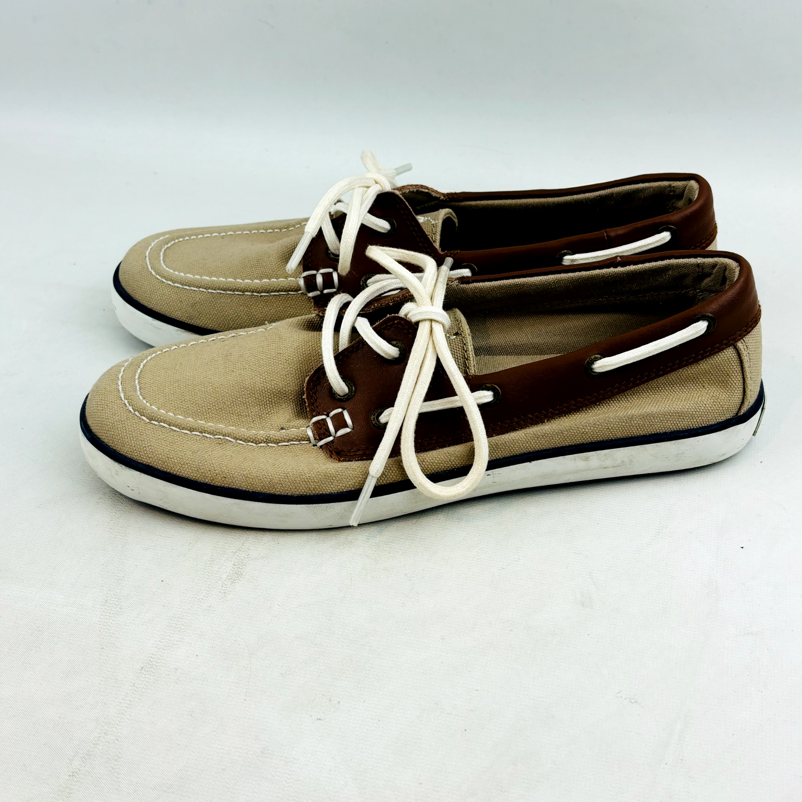 Polo Ralph Lauren Sander scarpa da barca ragazzo 7 tela marrone Oxford ricamata pony