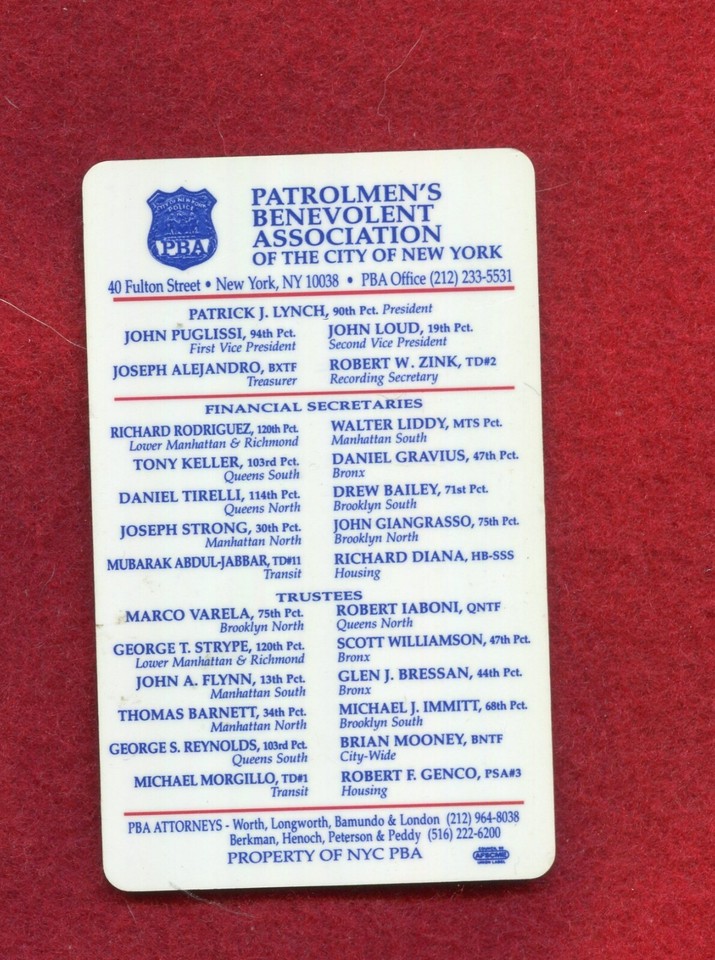 2000 NYC PBA judge NEW YORK POLICE DEPARTMENT PBA CARD eBay