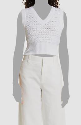$295 Vince Women's White V-Neck Sleeveless Cropped Sweater Vest
