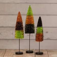 Bethany Lowe Tricks  Treats Halloween Bottle Brush Trees Set of 3 New