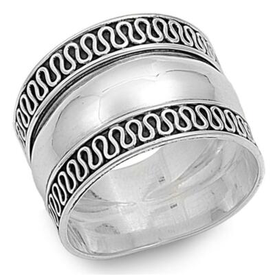 Antiqued Stacking Bali Wave Ring .925 Sterling Silver Midi Band Sizes 3-10 NEW E - Foto 6
