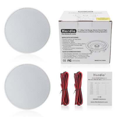 4'' Ceiling Speakers 160W 2 Pack Flush Mount Indoor Home Background Audio System