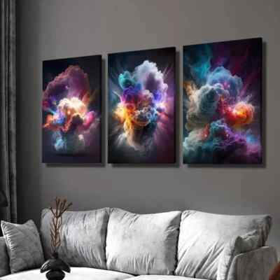 3pcs Fantasy Nebula Explosion Effect Wall Art Canvas Framed 50x70cm