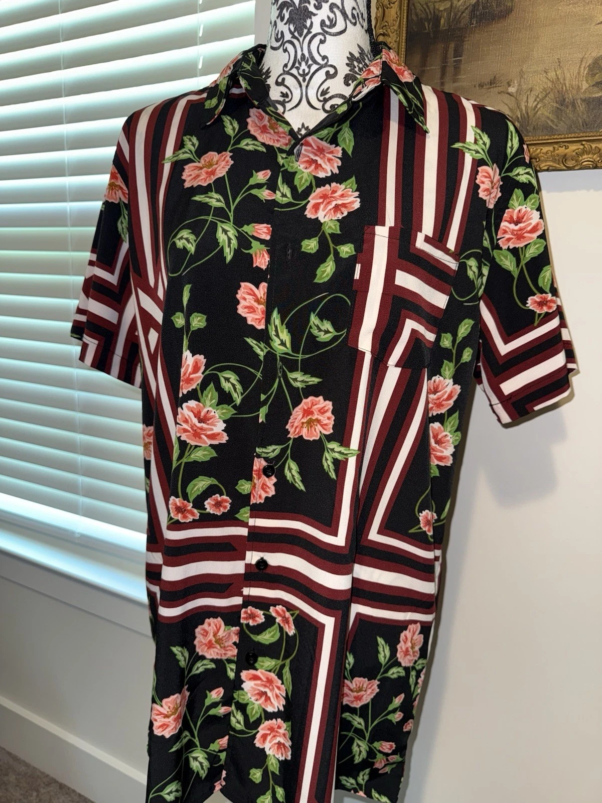 REASON Men's Short Sleeve Button Down Shirt Sz Large Floral Print NWT MSRP $44