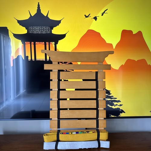 Wooden Martial Arts Belt Display Rack - Torii Gate Style - Holds 10 Belts