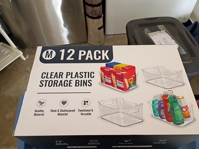 Durable Clear Plastic Storage Bins - 12-Pack with Easy-Label System for Clarity