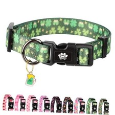 St. Patrick's Day Dog Collar, Cute Green Clover Large St. Patrick-Green