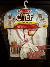 Melissa  Doug Chef Role Play Set Costume Jacket Hat Oven Mitt Utensils Ages 3-6
