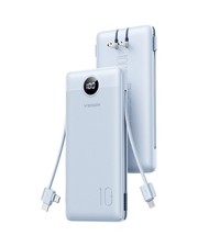 Portable Charger 10000mAh Power Bank Built in Wall Plug Cables Pack Blue