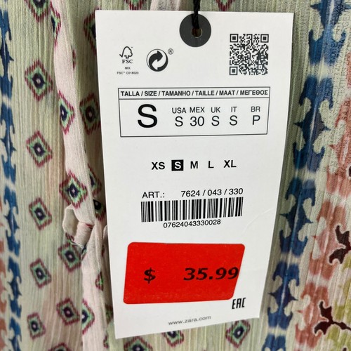 Zara Wide Leg Ikat Print Pants Women's Size S Multicolor Sheer NWT - Picture 4 of 18