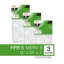 12 x 24 x 1 Standard Pleated Air Filter FPR 5, 3-Pack, Air Filters Replacement