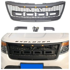 Front Grille For 2012-2015 Ford Explorer With Letters Wlights Matte Black Front Grille For 2012-2015 Ford Explorer With Letters Wlights Matte Black