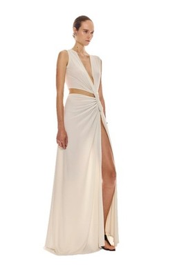 Sid Neigum Crepe Triple Loop Dress in White X-Small New Womens Long Maxi Gown