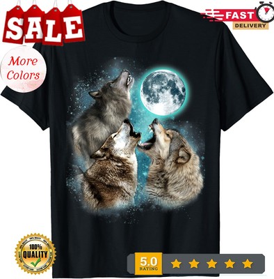 3 Wolf Moon Howling Wolf Head Funny Wolves Cool Funny Unisex T-Shirt