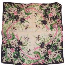 Vtg Silk Pocket Square Handkerchief Kerchief Hand Painted or Printed Floral Bows