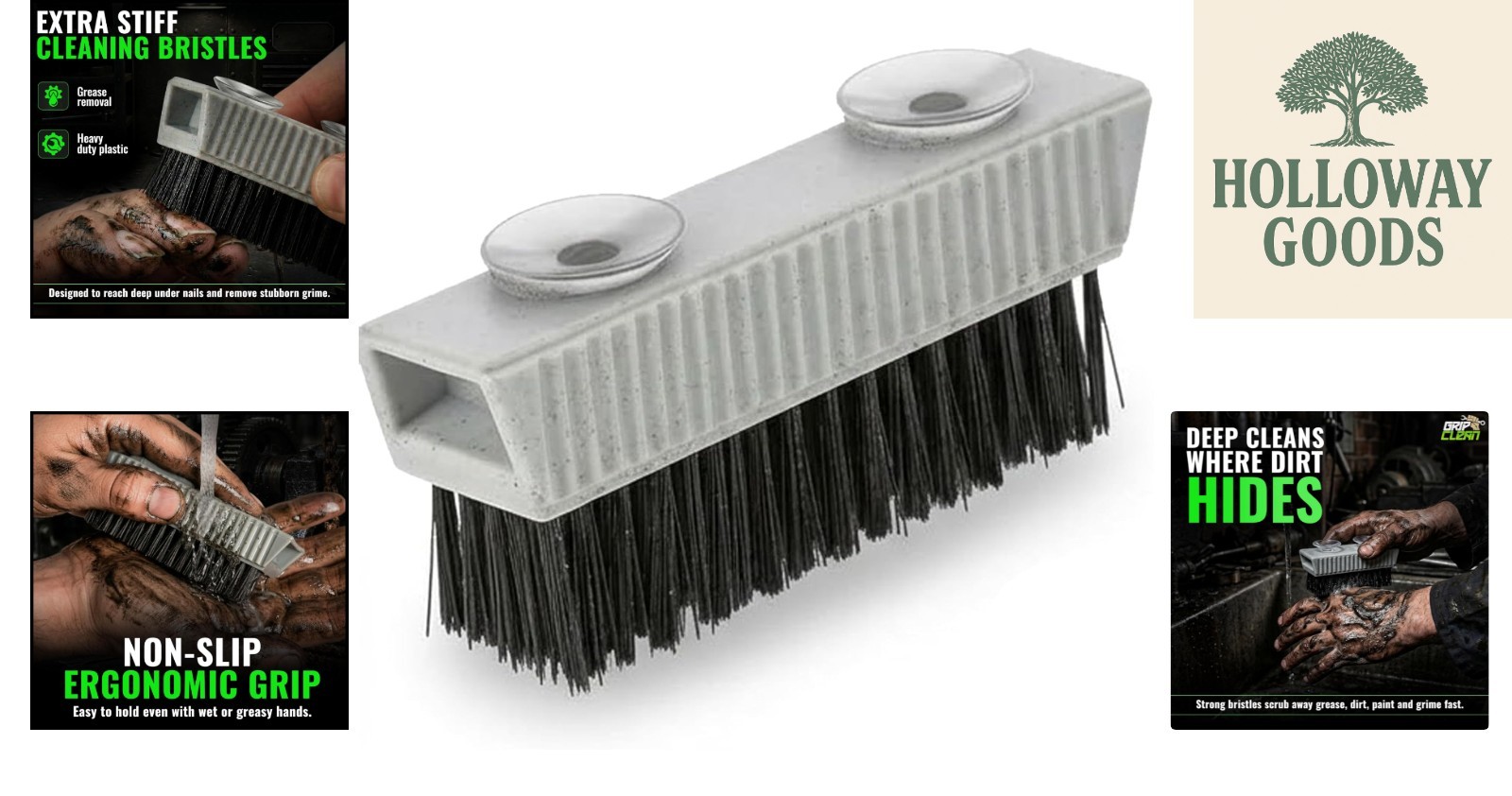 Ergonomic Heavy-Duty Nail & Hand Cleaner with Stiff Bristles for Tough Grime