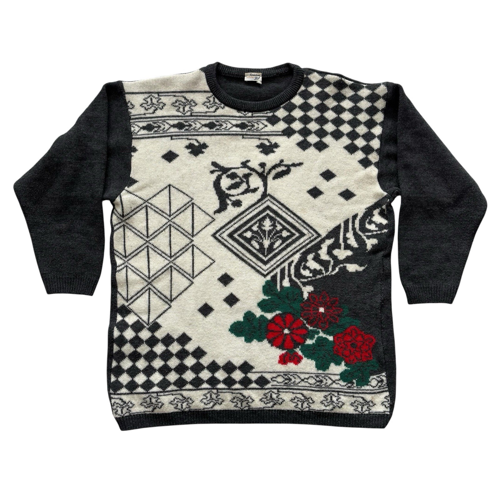 Womens Vintage Jumper 80s Patterned Graphic Crew Neck Retro Indie Boho 18 image 2