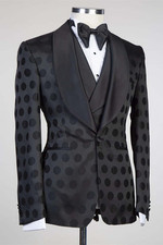 Men's Black Shawl Lapel Polka Point Blazer Party Groom Prom Tuxedo Wedding Suit