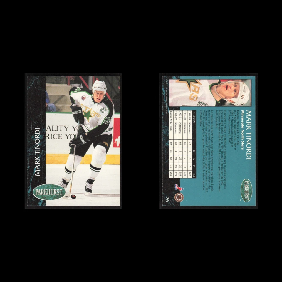 Mark Tinordi #76 1992 Parkhurst Minnesota North Stars Hockey Card NHL NM - Image 3 of 3