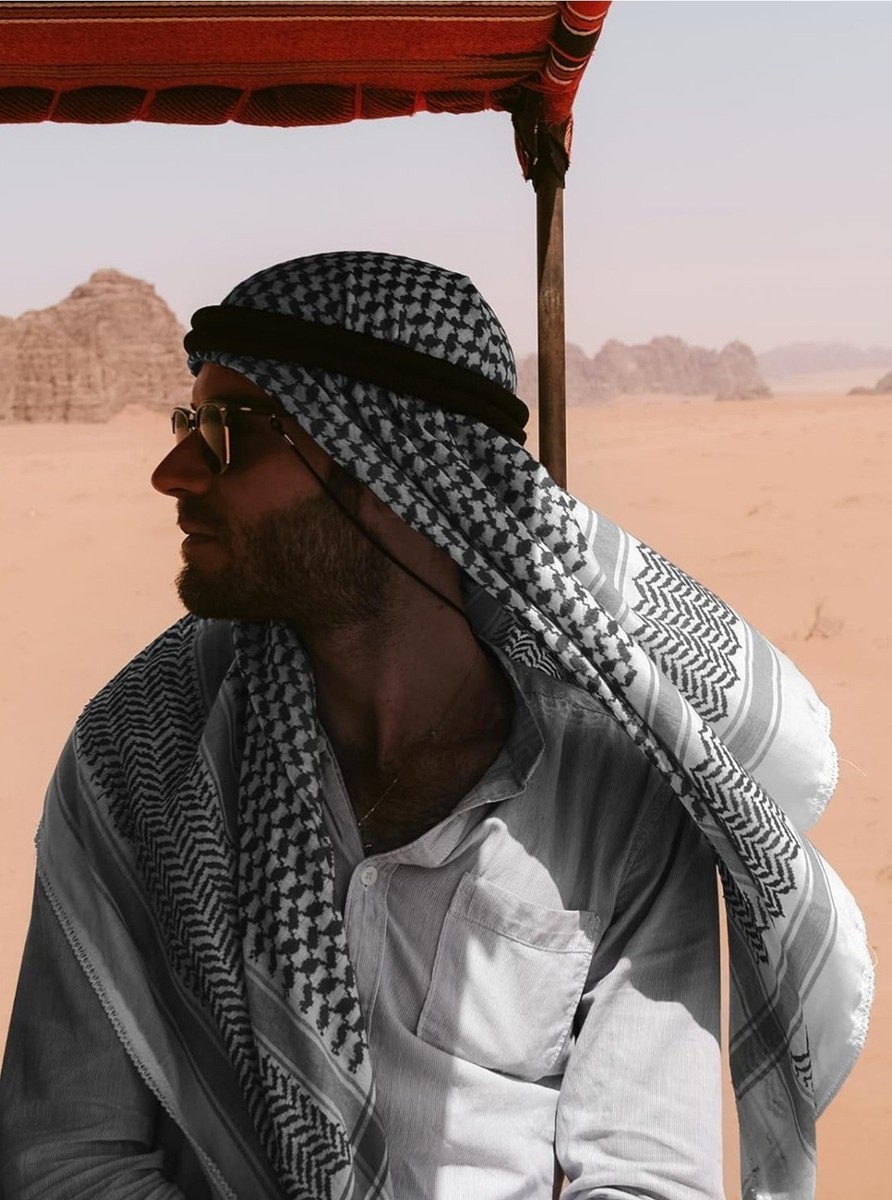 100% Cotone Grigio E Nero Shemagh Sciarpa Arabo Keffiyeh Militare Deserto Testa Collo Wrap R.P. £11.99 - Foto 2