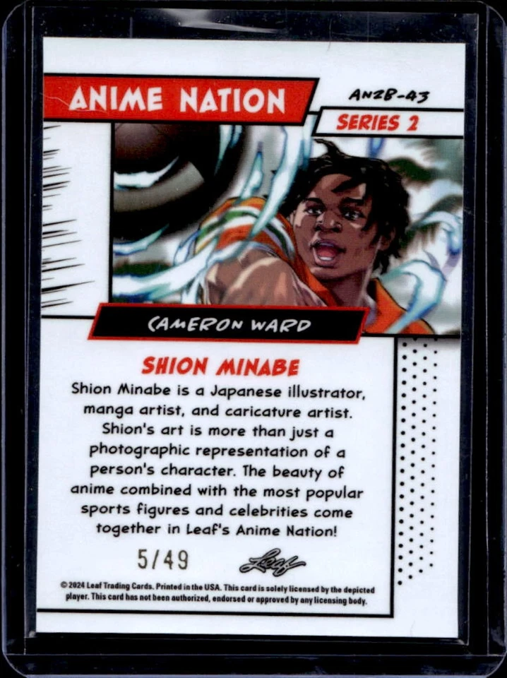 2024 Leaf Anime National Cameron Cam Ward Purple #5/49 - Image 2 of 2