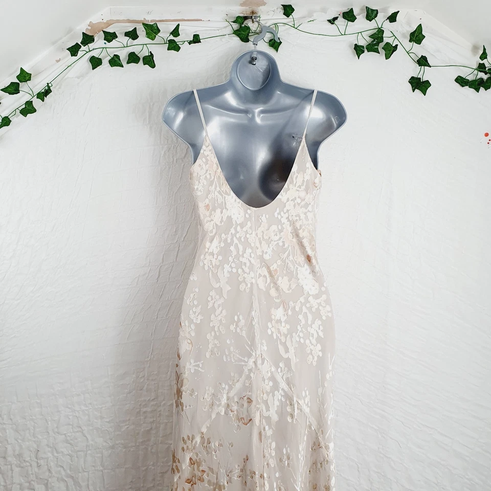 Vintage 90s Monsoon Cream & Gold Bias Cut Slip Style Long Dress UK 12 . - Image 4 of 4