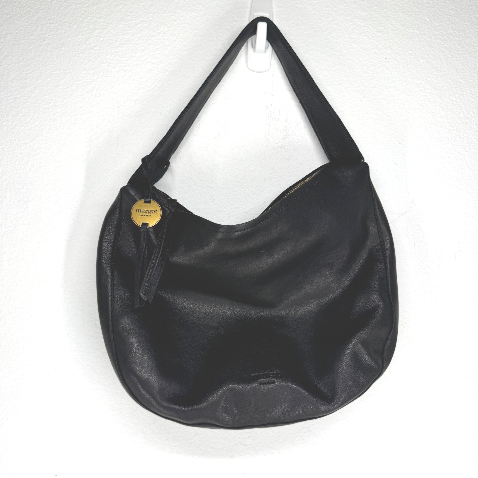 Margot New York Black Pebbled Leather Slouchy Hobo Shoulder Bag Minimalist